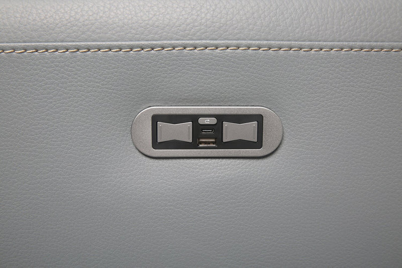 Sofa sectionnel à inclinaison électrique Geneva 3 pièces en cuir véritable avec appuie-têtes électriques et port USB - bleu piscine