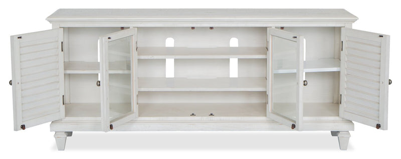 Meuble audio-vidéo rustique Baron 4 pièces de 114 po en pin avec rangement et système de gestion des câbles pour téléviseurs jusqu’à 70 po - albâtre