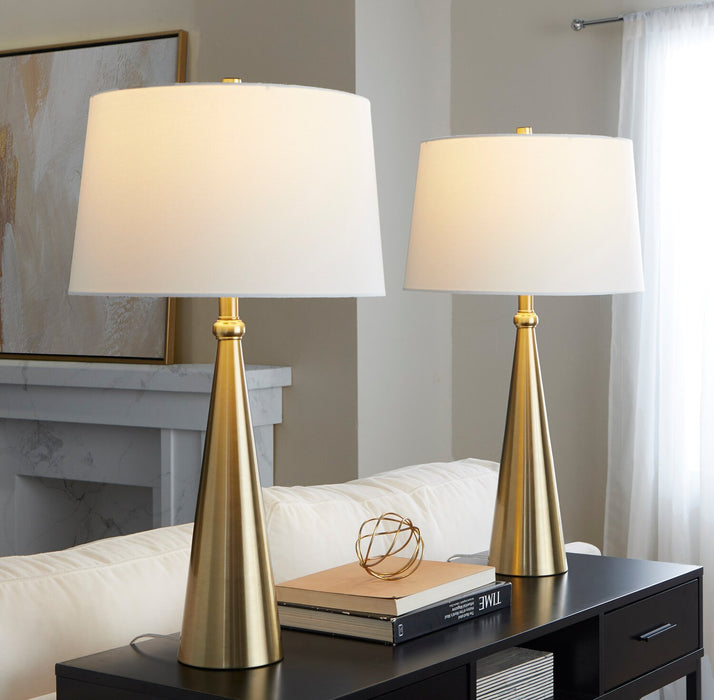 Lampe de table Alison de 30 po en métal avec lin blanc - doré