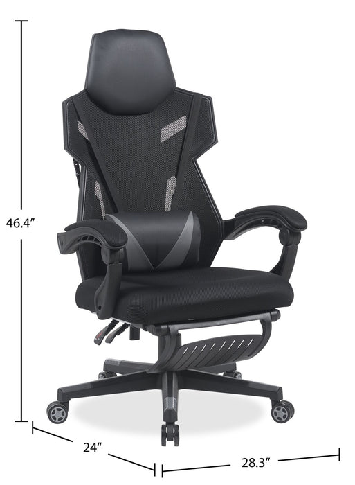 Fauteuil de jeu ergonomique Sparrow de 28,3 po avec coussin lombaire et repose-pieds - noir
