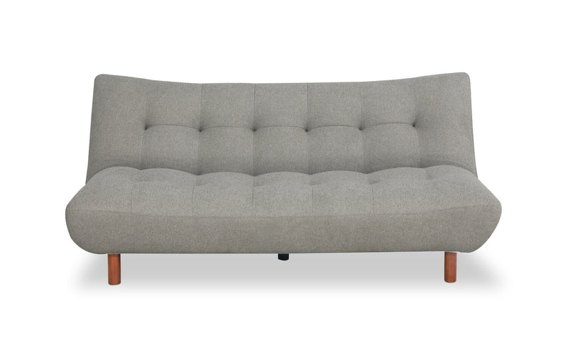 Futon Campus de 76 po en tissu avec mécanisme Klik Klak, capitonnage et pattes en bois - gris