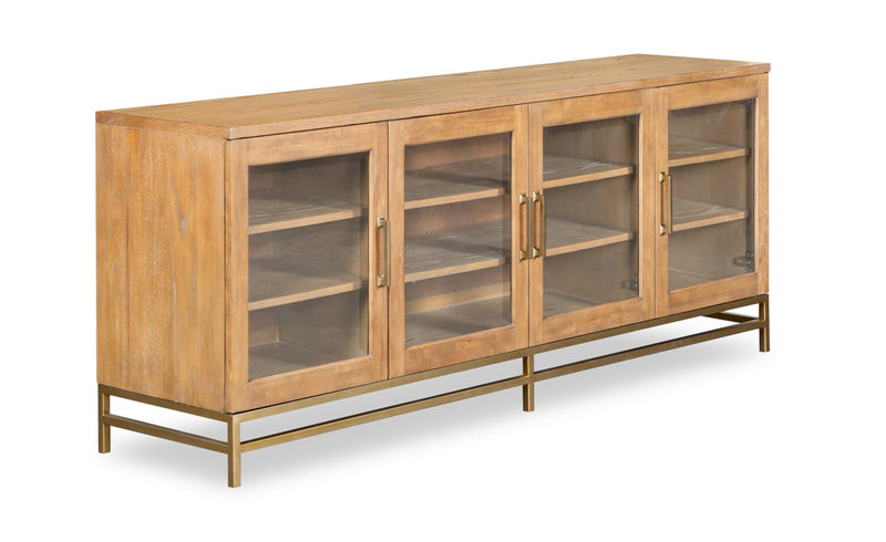 Meuble pour téléviseur moderne Cresset de 70 po en bois massif avec rangement et système de gestion des câbles pour téléviseurs jusqu’à 75 po - blé belge