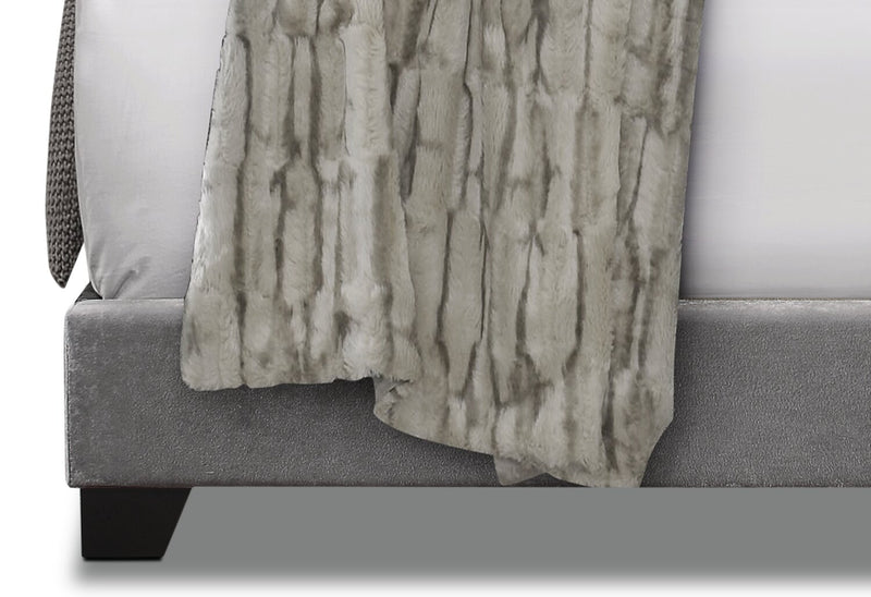 Lit rembourré Candace en tissu de velours gris avec capitonnage à boutons - format grand lit