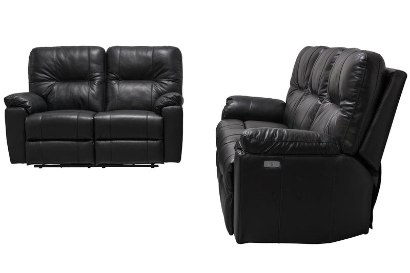 Sofa à inclinaison électrique Dawson de 87 po fabriqué au Canada en cuir véritable avec port USB et oussins décoratifs - noir