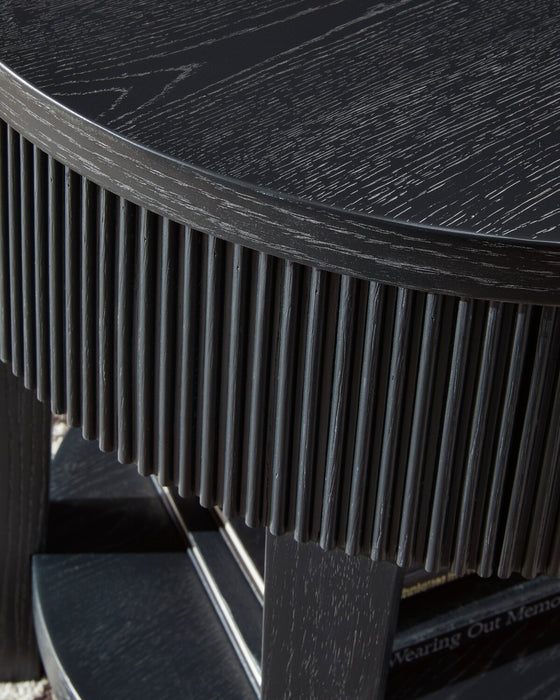 Table de bout ronde contemporaine Sanford de 24 po en bois massif avec rangement - noire