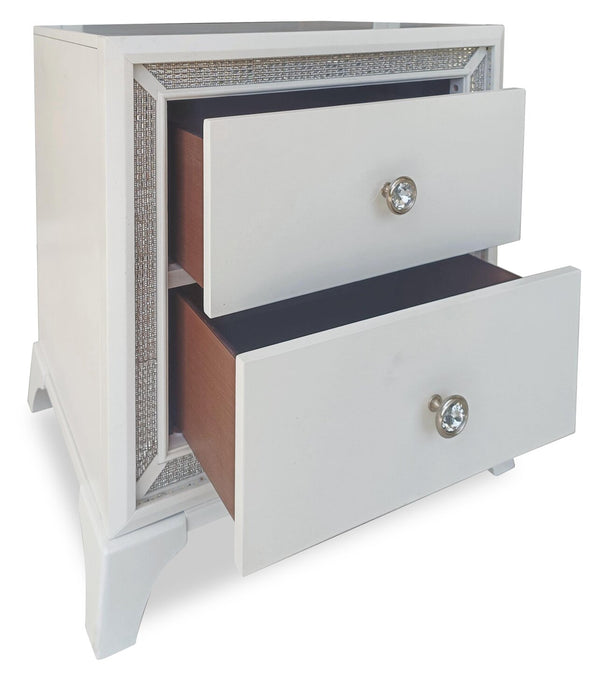 Table de nuit somptueuse Halo de 21 po (l) x 24 po (H) à 2 tiroirs avec éclairage à DEL - blanche