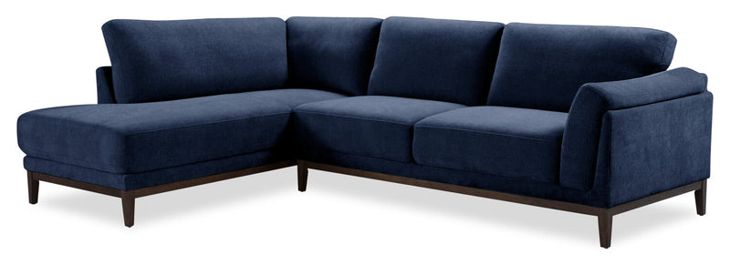 Sofa sectionnel de gauche Horizon 2 pièces en tissu avec base et pattes en bois - bleu marine