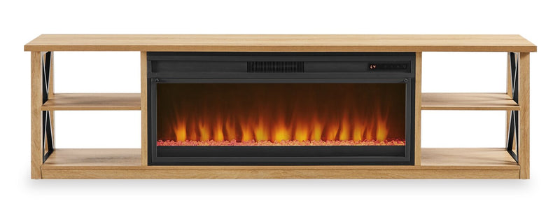 Meuble pour téléviseur Wendel de 80 po avec foyer électrique et rangement pour téléviseurs jusqu’à 85 po - chêne naturel 