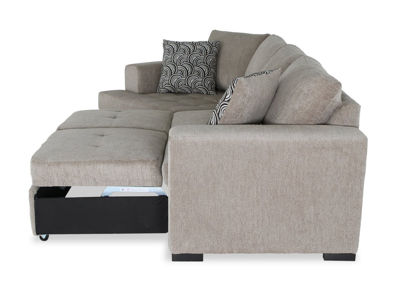 Sofa-lit sectionnel enveloppant de gauche Legend 2 pièces fabriqué au Canada en tissu de chenille - beige platine