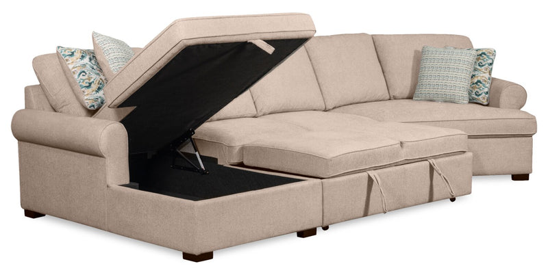 Sofa-lit sectionnel enveloppant de droite Haven de Scott Living 3 pièces en tissu de chenille avec rangement - taupe