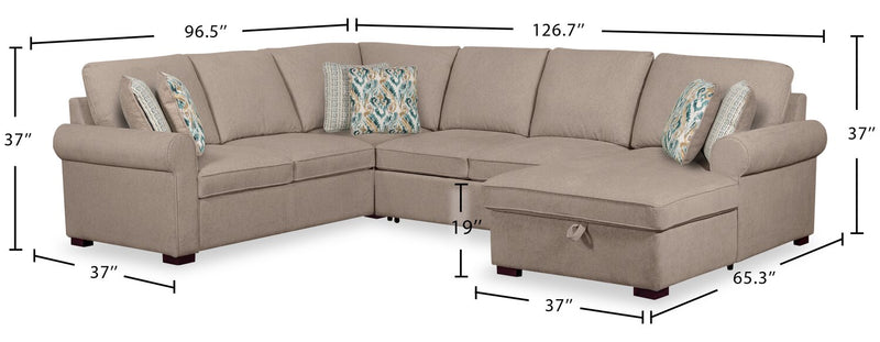 Sofa-lit sectionnel de droite Haven de Scott Living 4 pièces en tissu de chenille avec fauteuil long de rangement - taupe