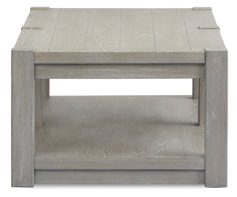 Table à café contemporaine Clifford de 60 po en bois massif avec tablette et roulettes - gris calico