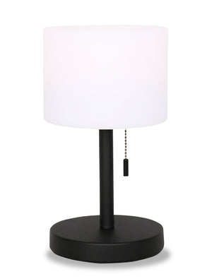 Lampe de table pour l’intérieur et pour l’extérieur moderne portable Solana de 11 po en métal et en acrylique avec port USB - noire