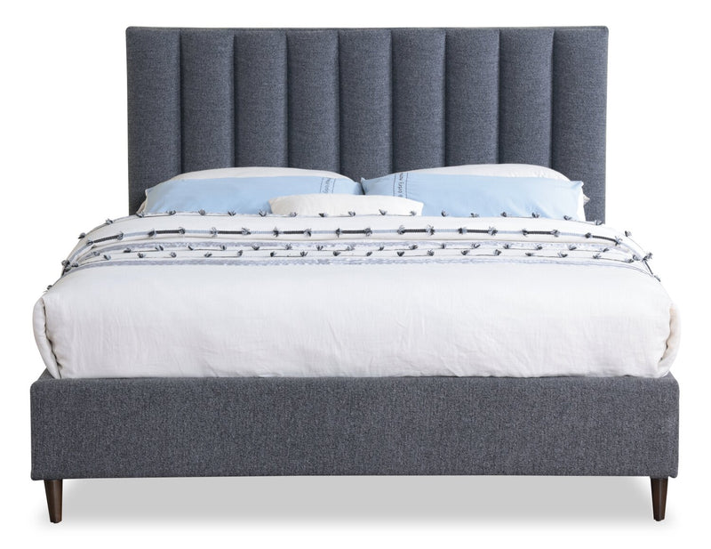 Lit plateforme rembourré Rain de Kort & Co. en tissu anthracite capitonné - format lit double