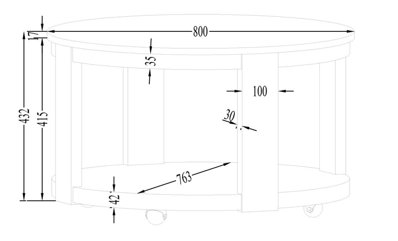 Table à café ronde Declan moderne de 31,5 po avec tablette - noire