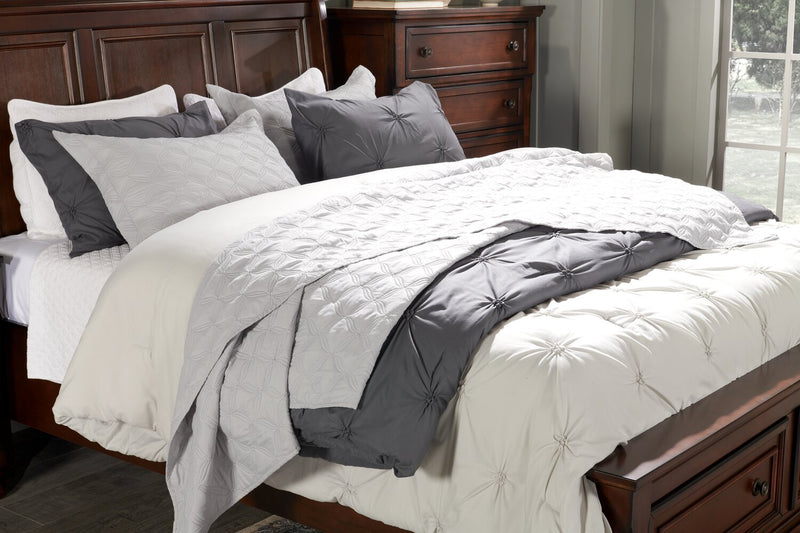 Lit plateforme de rangement Chelsea avec tête de lit et cadre de lit, brun cerisier - format grand lit