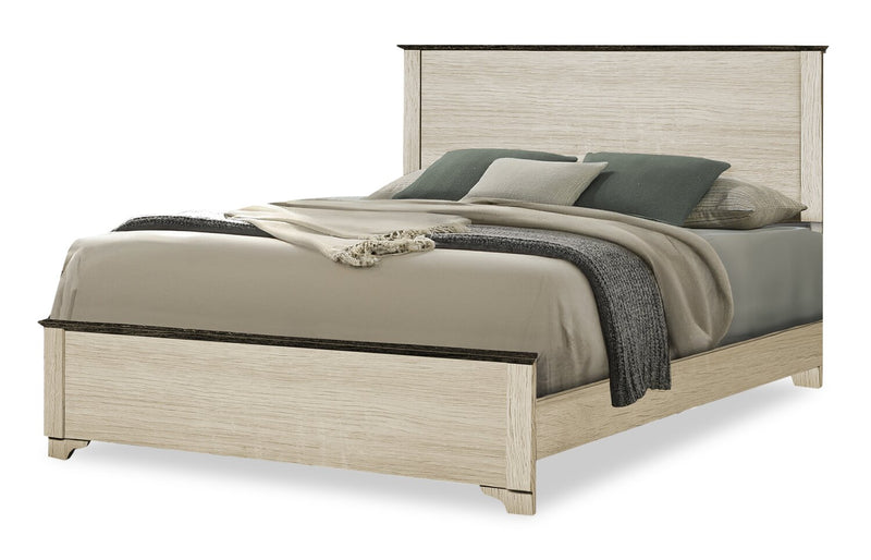 Ensemble de chambre à coucher Clara 5 pièces avec lit, commode et miroir, chêne blanchi et brun - format grand lit