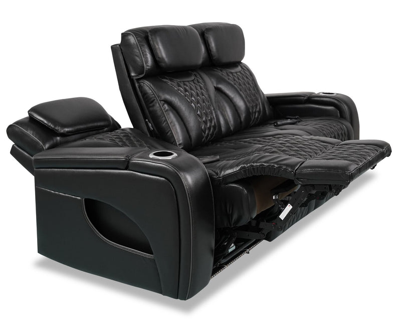 Sofa de massage à inclinaison électrique Elite de 86 po en cuir véritable avec appuie-têtes électriques et accoudoirs de rangement - noir