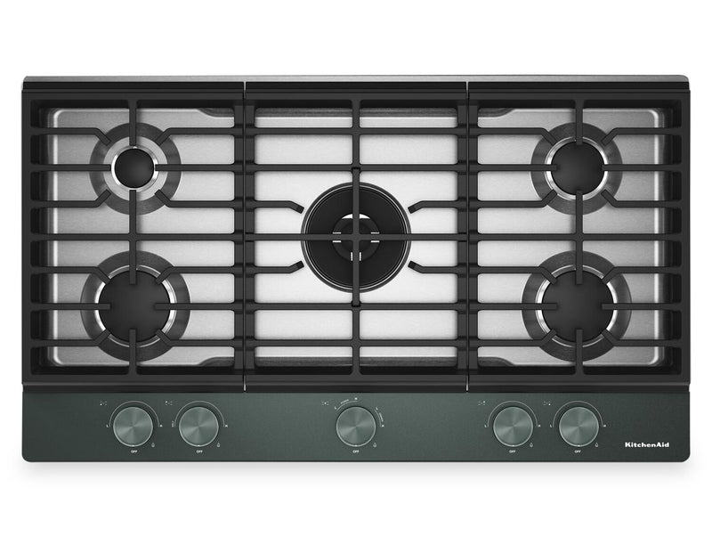 Surface de cuisson à gaz sur métal KitchenAid avec grille pour wok intégrée - genièvre - KCGK736SJP