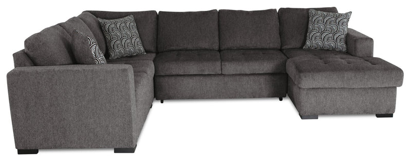 Sofa-lit sectionnel de droite Legend 4 pièces fabriqué au Canada en tissu de chenille avec fauteuil long de rangement - brun étain