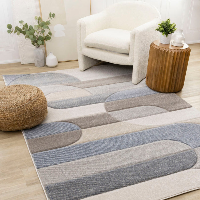 Carpette Farrah gris et bleu - 6 pi 7 po x 9 pi 6 po