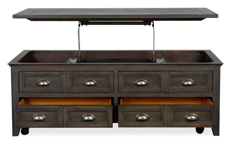 Table à café traditionnelle Hanson de 50 po en pin avec dessus relevable - graphite