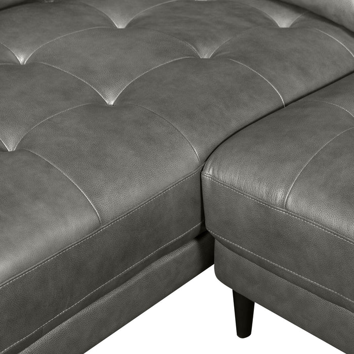 Sofa sectionnel de gauche Edge 2 pièces en cuir véritable avec pattes en bois et coussins de dossier amovibles - gris