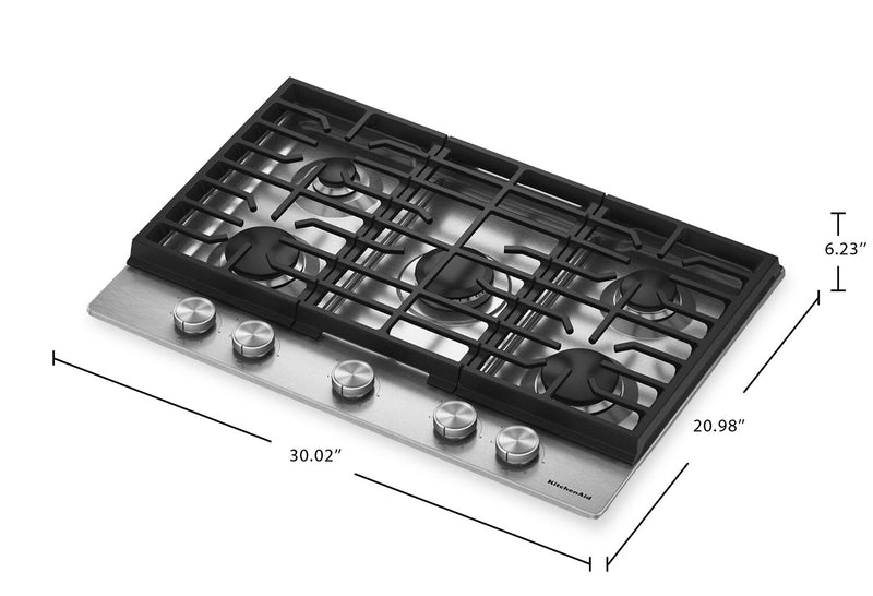Surface de cuisson à gaz sur métal KitchenAid de 30 po avec grilles en fonte - acier inoxydable - KCGK330SSS