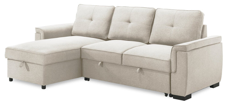 Sofa-lit sectionnel réversible Eden 2 pièces en tissu avec fauteuil long de rangement et coussins de dossier amovibles - taupe