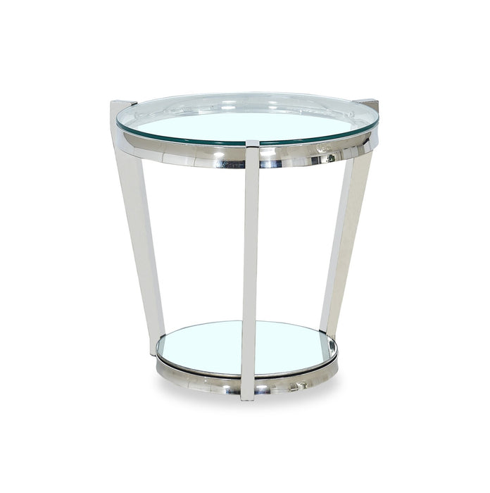 Table de bout ronde moderne Yonge de 22 po avec dessus en verre et tablette - fini chromé avec acier inoxydable