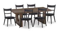 Ensemble de salle à manger Sol de Kort & Co. 7 pièces avec table de 78 po (L), base piédestal et 6 chaises - noir et brun
