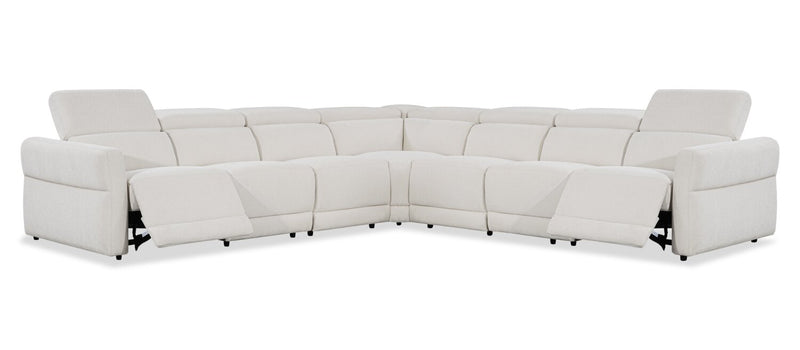Sofa sectionnel à inclinaison électrique Aspen de Cindy Crawford Home 5 pièces avec appuie-têtes électriques et port USB - albâtre
