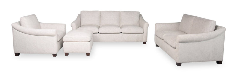 Sofa Mallie de 84 po en tissu de chenille avec accoudoirs enroulés et pattes en bois - blanc coquillage