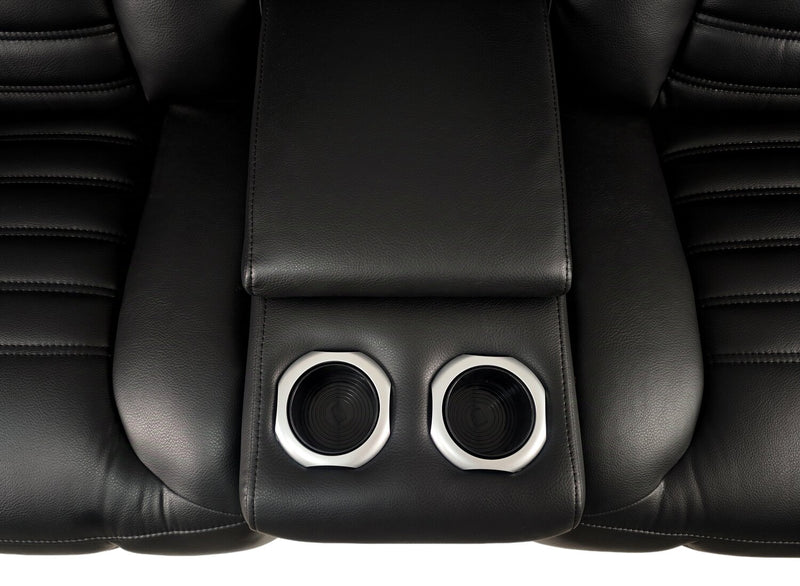 Causeuse de massage à inclinaison électrique Zen de 75,5 po en tissu d’apparence cuir avec console réfrigérée - noire