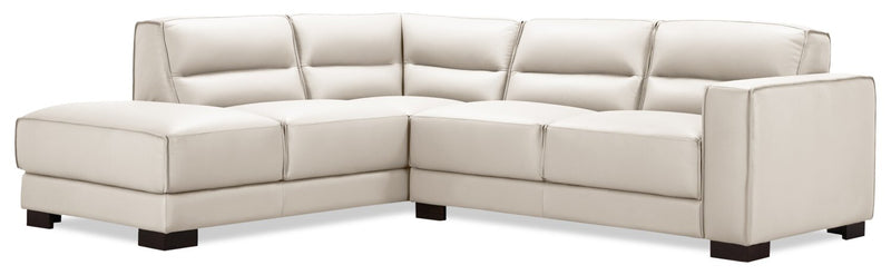 Sofa sectionnel de gauche Citadel 2 pièces en cuir véritable de qualité supérieure avec pattes en bois - blanc givré