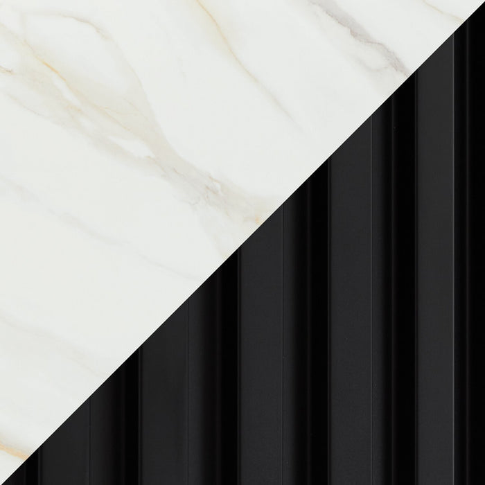 Meuble pour téléviseur moderne Capri de Kort & Co. de 60 po avec dessus en pierre frittée blanche, rangement et système de gestion des câbles pour téléviseurs jusqu’à 65 po - noir et doré