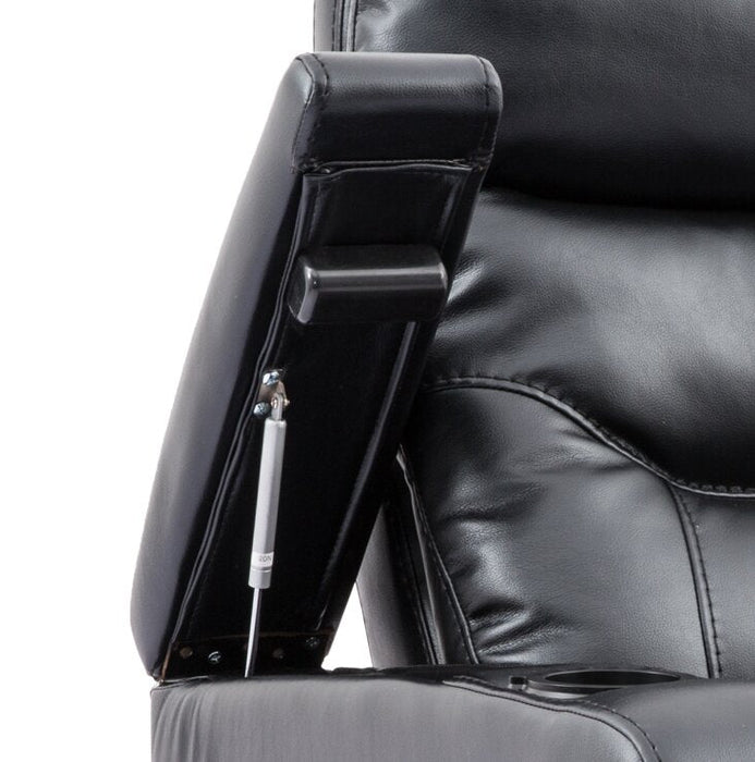 Fauteuil à inclinaison électrique Glow de 33 po en tissu avec accoudoirs de rangement - noir