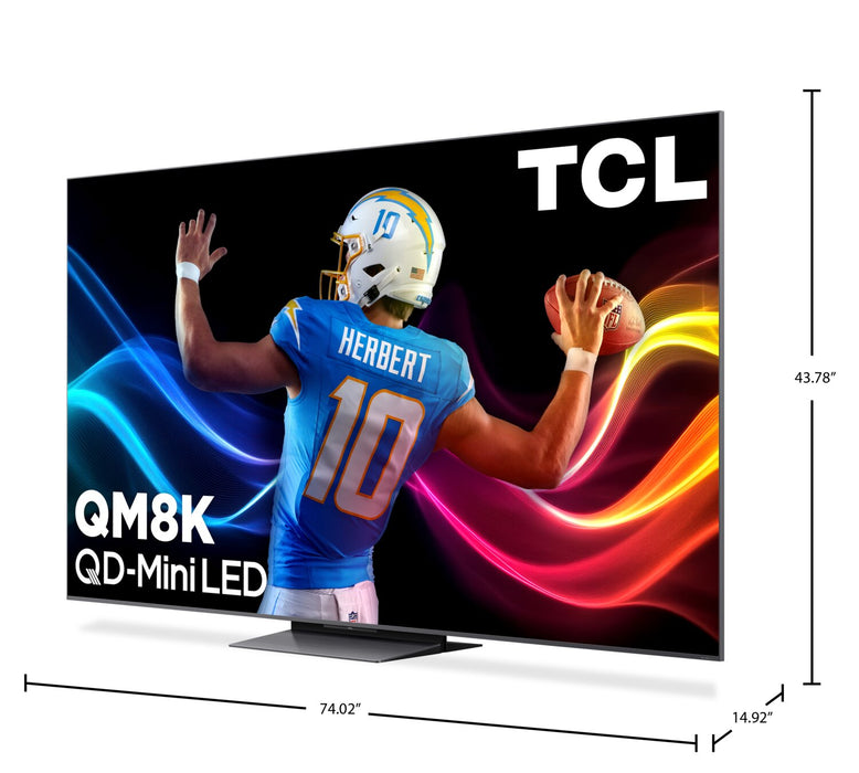 Téléviseur intelligent QLED Mini DEL QD TCL QM8K UHD 4K de 85 po avec Google TVMC (85QM8K) - modèle 2025