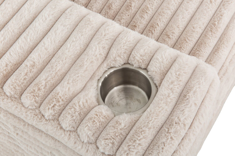 Sofa sectionnel Alto 2 pièces en tissu de fausse fourrure très douce avec deux porte-gobelets et ports USB - vison taupe