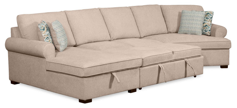 Sofa-lit sectionnel enveloppant de droite Haven de Scott Living 3 pièces en tissu de chenille avec rangement - taupe