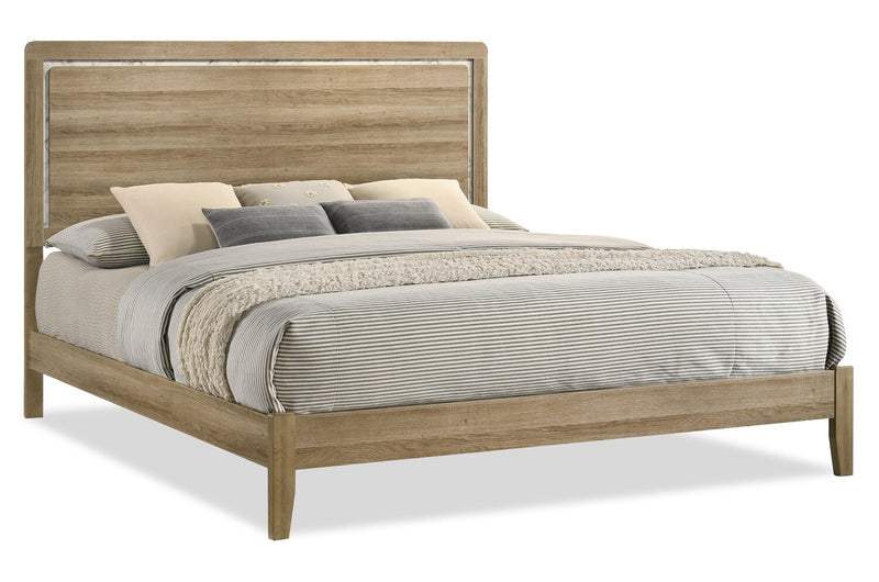 Ensemble de chambre à coucher Sable brun clair 5 pièces avec lit, commode et miroir - format très grand lit