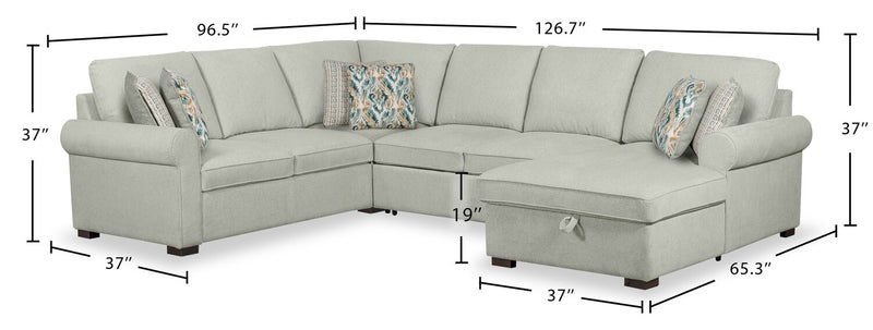 Sofa-lit sectionnel de droite Haven de Scott Living 4 pièces en tissu de chenille avec fauteuil long de rangement - bleu écume de mer