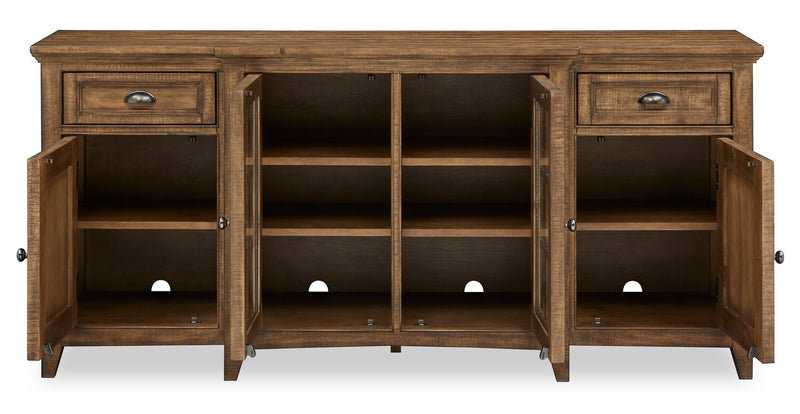 Meuble pour téléviseur traditionnel Wesley de 70 po avec rangement et système de gestion des câbles pour téléviseurs jusqu’à 75 po - muscade grillée