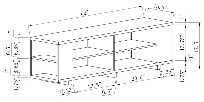 Meuble pour téléviseur Duke de 62 po avec tablettes et système de gestion des câbles pour téléviseurs jusqu’à 70 po - noir
