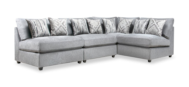 Sofa sectionnel modulaire Evolve de Scott Living 4 pièces en tissu d’apparence lin avec coussins en duvet et plumes - gris