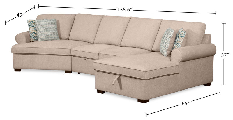 Sofa-lit sectionnel enveloppant de gauche Haven de Scott Living 3 pièces en tissu de chenille avec rangement - taupe 