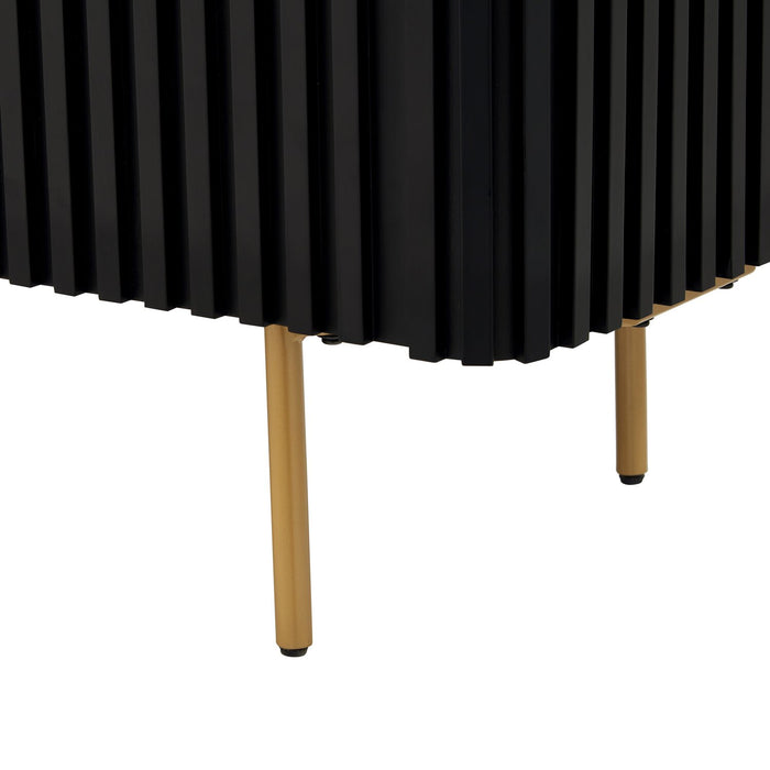 Meuble pour téléviseur moderne Capri de Kort & Co. de 60 po avec dessus en pierre frittée blanche, rangement et système de gestion des câbles pour téléviseurs jusqu’à 65 po - noir et doré