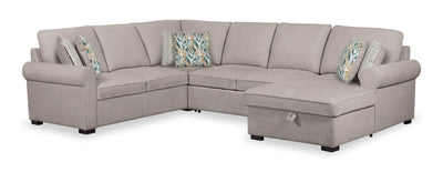 Scott Living Haven 4-Piece Right-Facing Chenille Fabric Sleeper Sectional with Storage Chaise - Grey | Sofa-lit sectionnel de droite Haven de Scott Living 4 pièces en tissu de chenille avec fauteuil long de rangement - gris