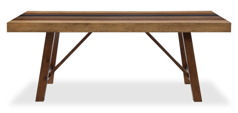 Ensemble de salle à manger Boden 7 pièces avec table de 78 po (L), base à tréteaux et 6 chaises à bordure de clous décoratifs - brun et beige