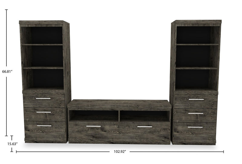 Meuble audio-vidéo Camden 3 pièces de 102.7 po avec rangement et système de gestion des câbles pour téléviseurs jusqu’à 55 po - chêne albâtre